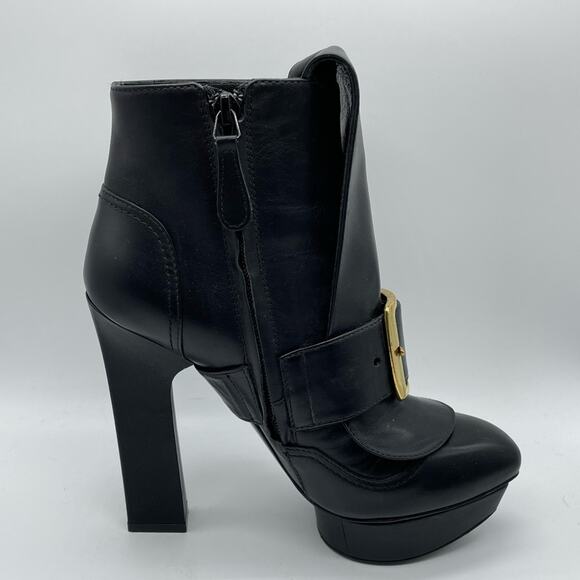 Alexander McQueen Black Leather Block Heel Buckle Ankle Boots Bootie SZ 36.5 6.5 - Picture 4 of 14